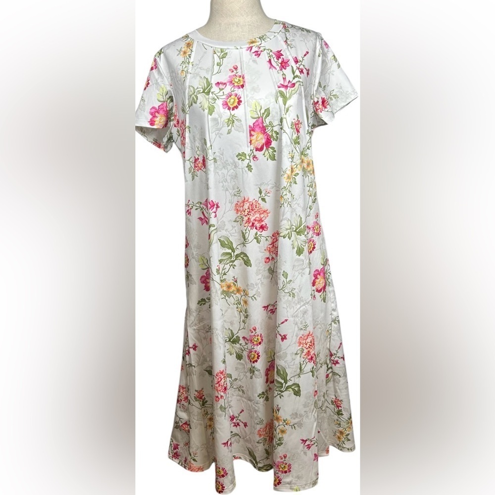 Oriental Vibes! NWT White and Pink Flutter Sleeve A-line Midi Dress. Japanese.